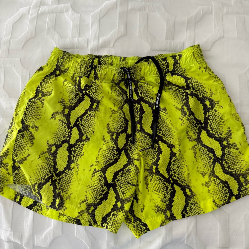 MEN’S OFF-WHITE SWIM TRUNKS NEON GREEN AND BLACK SIZE L